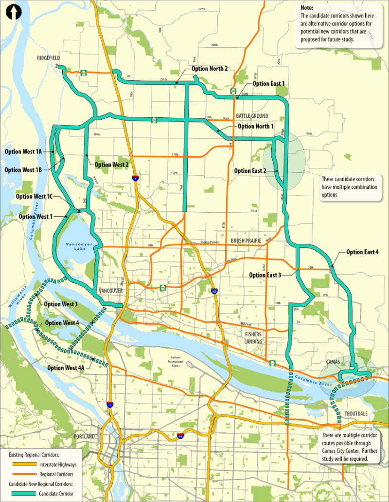 Vision Plan: Candidate New Regional Corridors Map